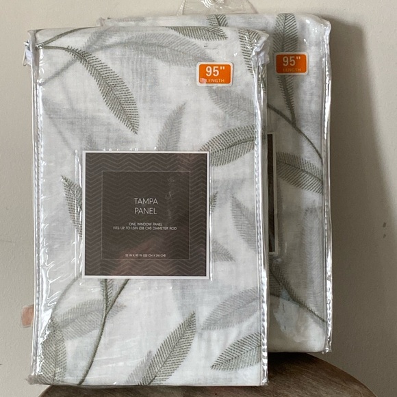 Voile Sheer Curtain Panels Leaf Botanical Embroidery White and Green 52โ x 95โ - Picture 3 of 10